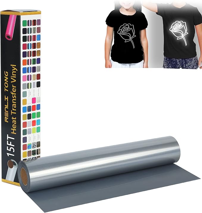 RENLITONG Reflective Dark Gray Heat Transfer Vinyl by RENLITONG