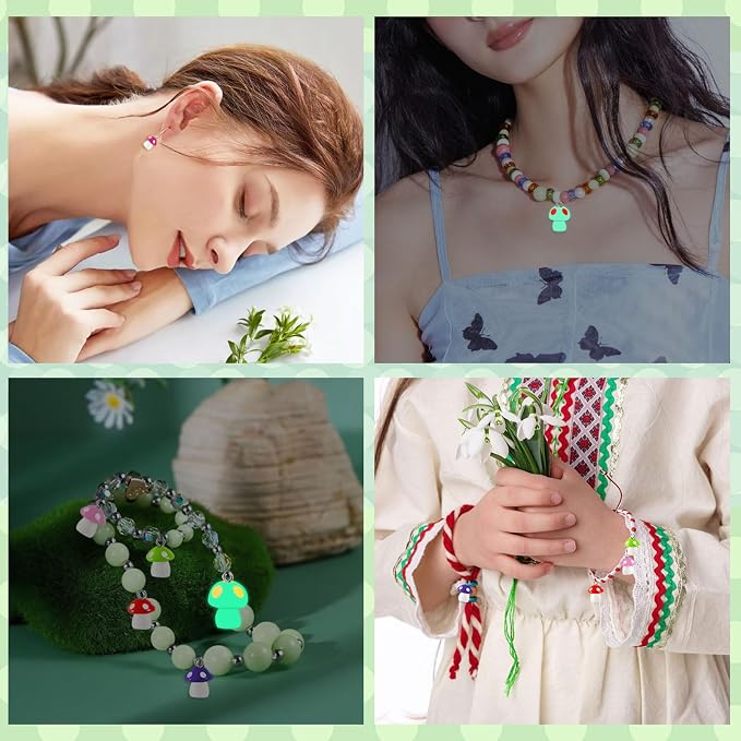 Augshy 64 Pcs Mini Resin Mushroom Charms, Luminous Mushroom Beads - Image 7