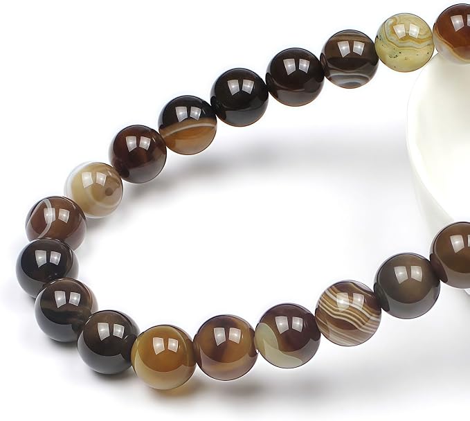 MJDCB Natural Stone Beads Coffee Stripe Agate Round Loose Beads - Image 2