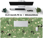 Green Desk Mat XL Cat Cute Plant Cool Desk Pad Keyboard Mat Kawaii Black Cat - Image 2