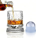 Rotating Whiskey Glass with Large Ice Ball Mold, Single Spinning Crystal by UNOD