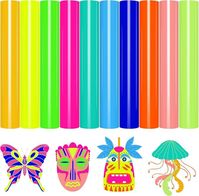 VINYL FROG 10 Sheets Neon Heat Transfer Vinyl Bundle 12"x10" Green & Yellow & by VINYLFROG