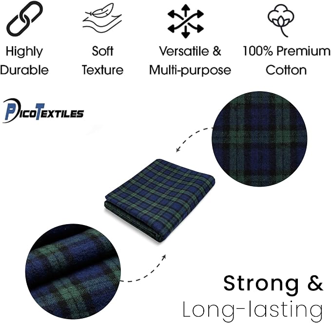 Pico Textiles 3 Yards Bolt Blue and Green Blackwatch Tartan Plaid Flannel Fabric - Image 4