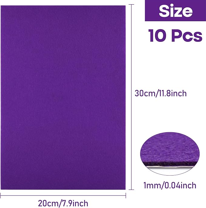 CHRORINE 10 Pcs Purple Felt Fabric Sheets Self Adhesive Felt Sheets 8 x 12 - Image 2