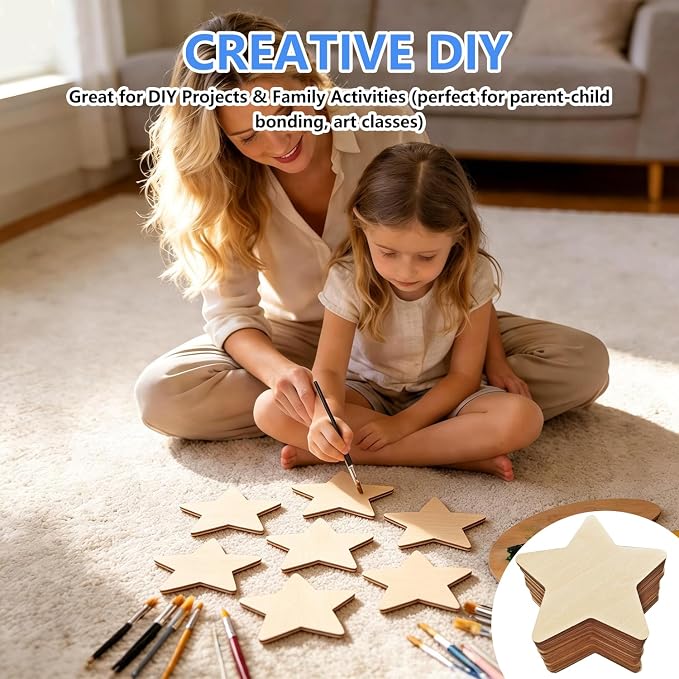 50PCS Wooden Star, Made of Basswood, 4 Inch Unprocessed Wood Pieces, Natural - Image 5