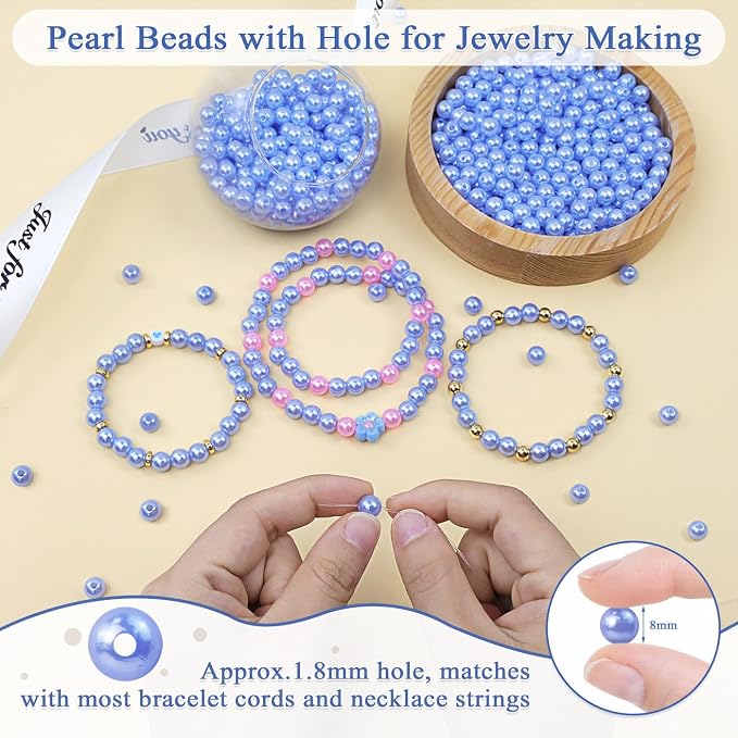 DUQGUHO 8mm Blue Beads for Jewelry Making Blue Pearls Bulk 500PCS Plastic Beads - Image 4