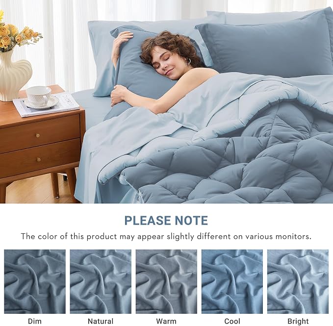 MUXHOMO 7 Pieces California King Comforter Set, Reversible Bed in a Bag Cal - Image 4