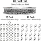 Jishi 33ft Necklace Extender Chain 3mm Silver Stainless Steel Curb Link Chain - Image 2