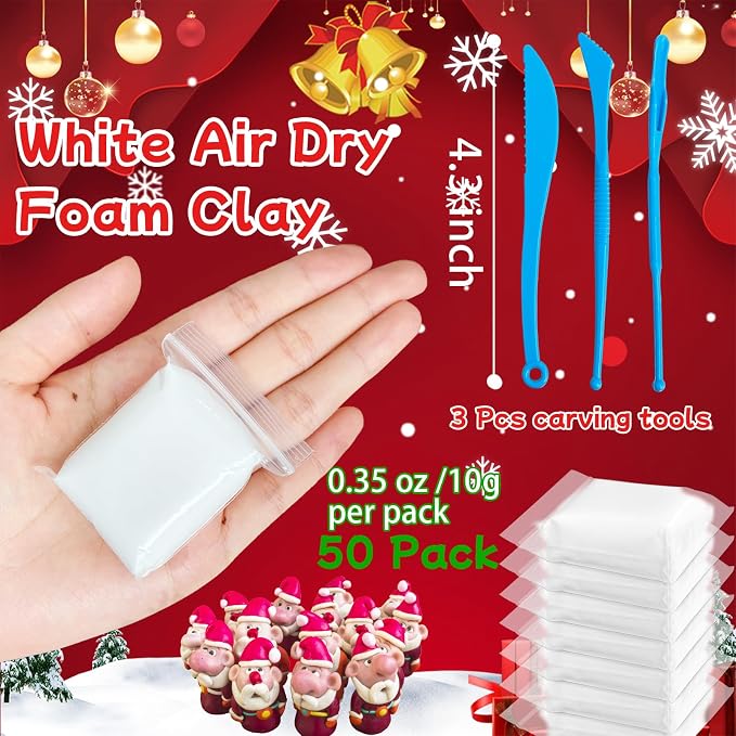50 Pack White Air Dry Foam Clay, 1.12lb Soft Molding Lightweight Clays - Image 2