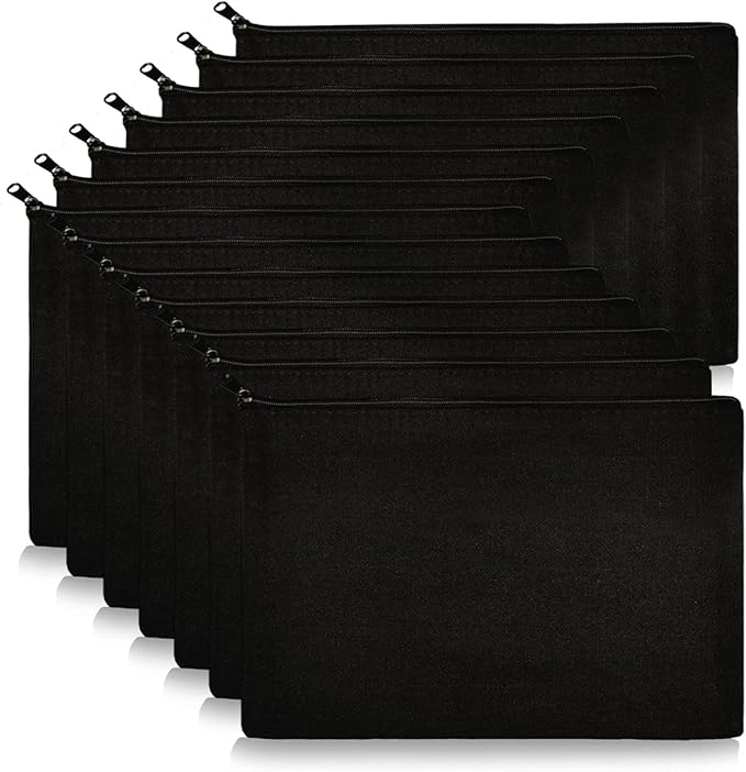 Koolmox Black Canvas Pouches Blank, 8x5 inch Plain Pencil Bag by Koolmox