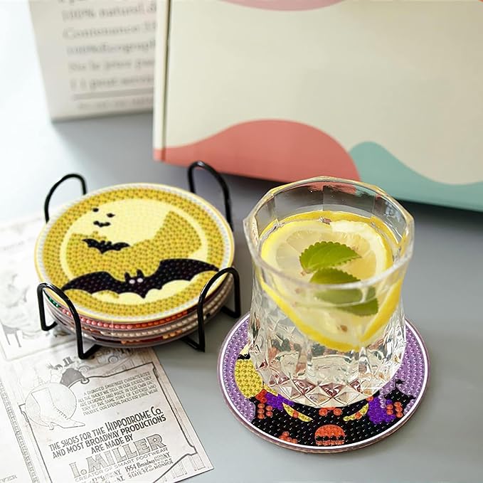 Clendo 8 PCS Halloween Diamond Art Coasters Kits, Cute Diamond Painting Coaster - Image 5