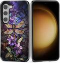 for Samsung Galaxy S23 Case, Stained Glass Dragonfly Pattern Glossy 2 in 1 by Teonvpu