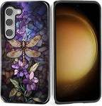 for Samsung Galaxy S23 Case, Stained Glass Dragonfly Pattern Glossy 2 in 1 by Teonvpu