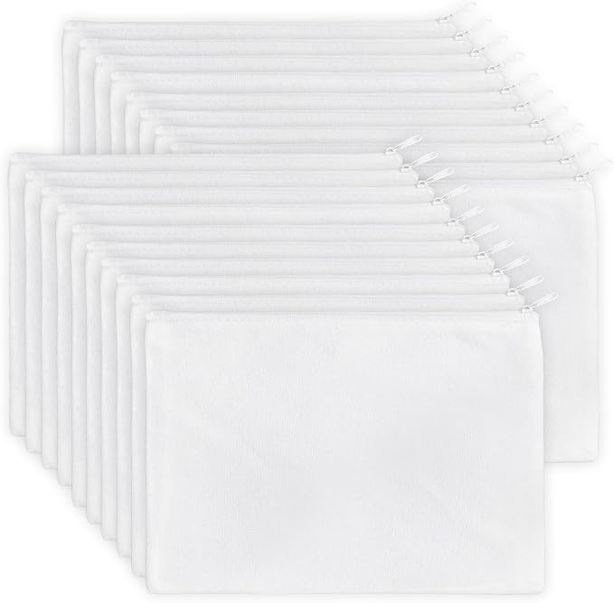 Koolmox Plain Makeup Bag, 20 Canvas Pouch, Pencil Pouches Bulk White Cotton by Koolmox