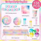 Tie Dye Birthday Party Supplies, 16 Guests Tie Dye Party Tableware Set Colorful - Image 2