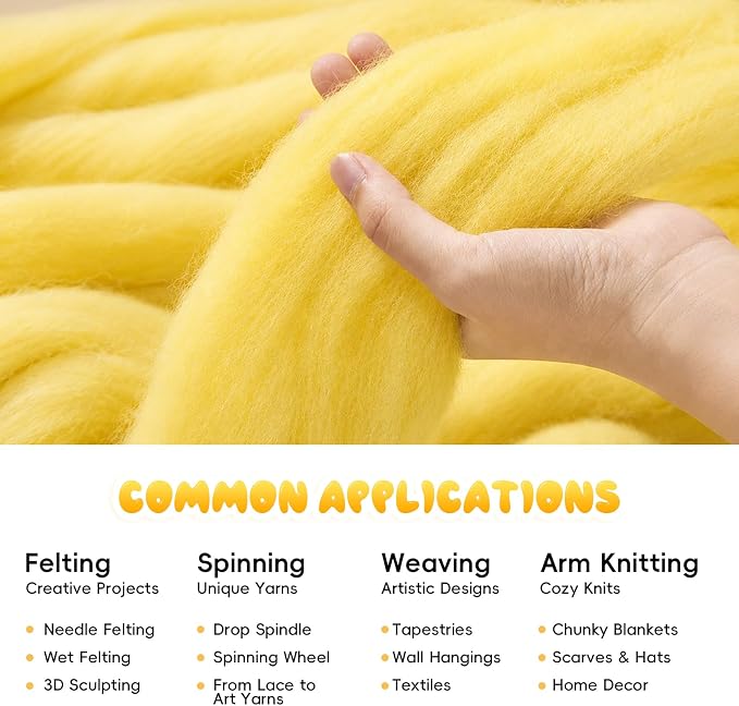 3.53oz Wool Roving: Needle Felting Wool White Roving Wool Felting Supplies Pure - Image 4