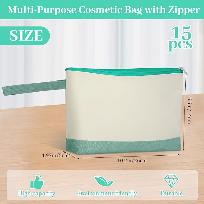 Silkfly 15 Pcs Cotton Canvas Makeup Bags Cosmetic Zipper Bags 10.2 x 5.5 x 2'' - Image 2
