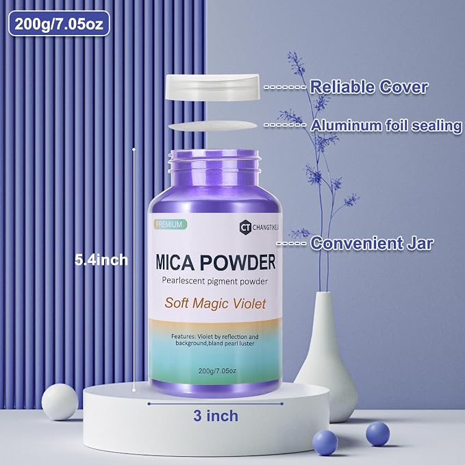 Mica Powder, 200g/7.30oz Large Jar, Soft Magic Violet Mica Powder Pigment - Image 3