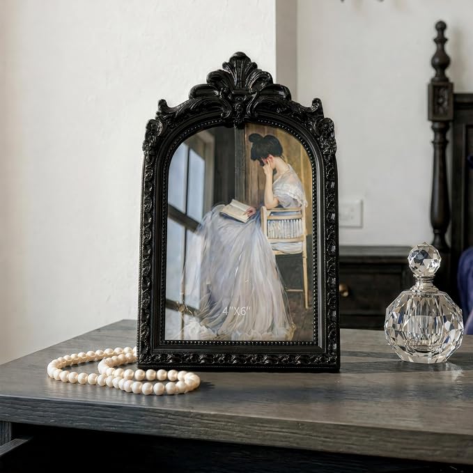 4x6 Black Picture Frame, Vintage Ornate Arched Photo Frame, Glass Front - Image 2