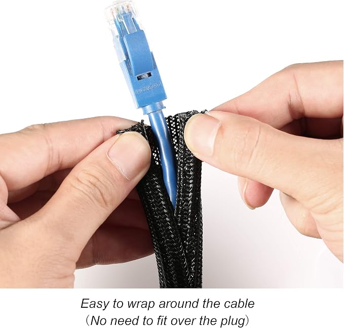 25ft - 1/4 inch Braided Cable Management Sleeve Cord Protector - Self-Wrapping - Image 2
