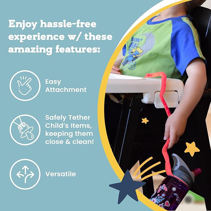 Brilli Baby Cup Catcher Patented Safety Tether Strap, Attach Sippy Cups, Bottles, Pacifiers & More to Stroller, High Chair, Car Seat, Made in USA, Food Grade, Dishwasher Safe (Lavender & Aqua)