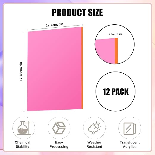 Lesnlok Colored Acrylic Sheets1/8 inch Thick 3mm 12 Pack 5 x 7 Clear Colored - Image 3