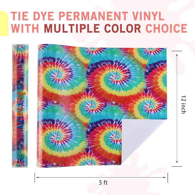 Tintnut Tie Dye Permanent Vinyl Roll 12in x 5ft Permanent Adhesive Vinyl | - Image 2