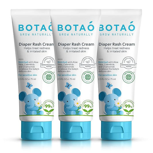 Baby's Natural Diaper Cream | Organic Diaper Cream EWG Verified | Naturally Soothes Baby Rashes | Baby zinc Ointment Natural | For Sensitive Skin with Aloe Vera & Calendula, 2.5Oz (3 Pack)