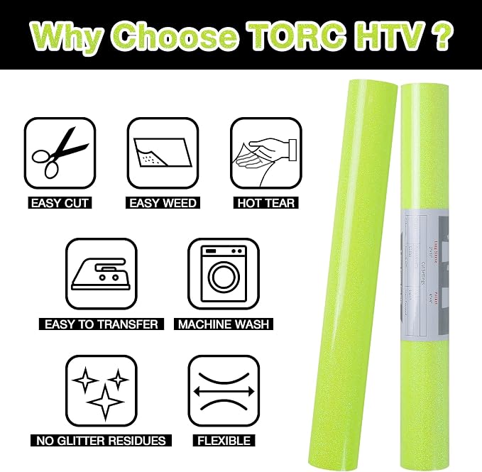 TORC Yellow Glitter HTV Heat Transfer Vinyl 2 Rolls Iron on Vinyl - Image 4