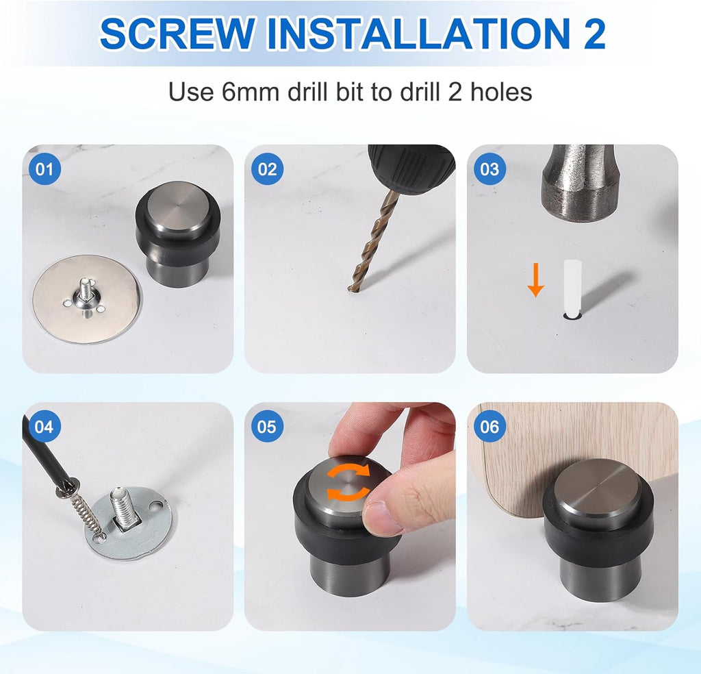 PATIKIL 3Set Round Door Stoppers, 80mm Stainless Steel Door Stop Doorstop Wedge Metal Cylinder Self Adhesive with Screw for Bottom of Door Floor Inside, Black