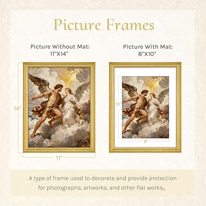 TWING 11x14 Picture Frame, Ornate Vintage 11x14 Gold Picture Frames, 1 Pack | - Image 4