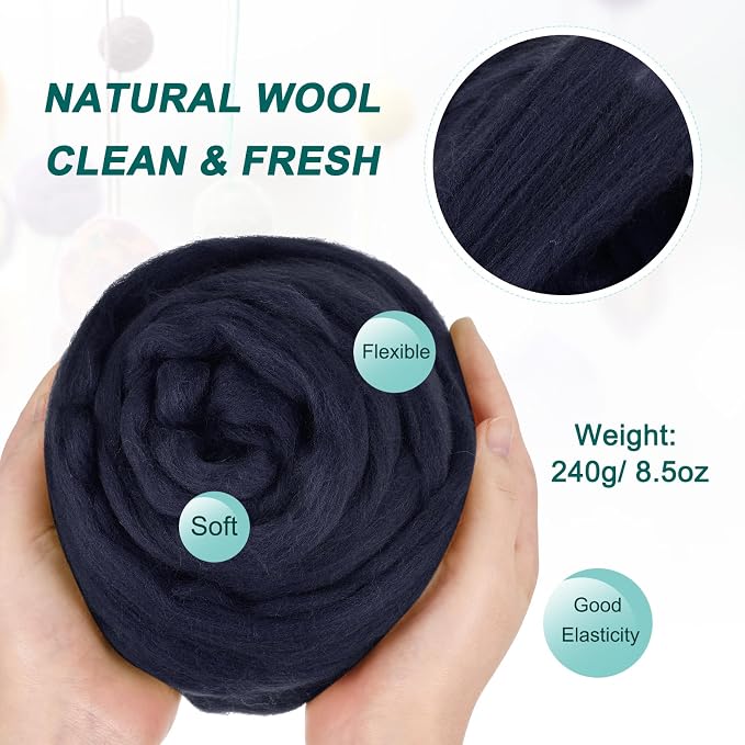 uxcell Needle Felting Wool, 8.5 Oz Nature Fibre Wool Yarn Roving - Image 2