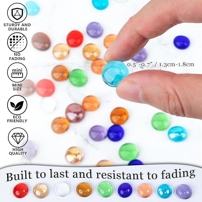 50PCS Mini Glass Gems, Sea Blue Mancala Stones Flat Bottom Marble Beads - Image 5