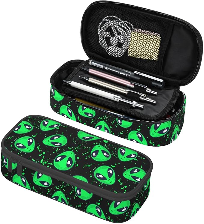 Funny Green Alien Pencil Case Organizer Big Capacity Pencil Pouch Stationery by Unknown