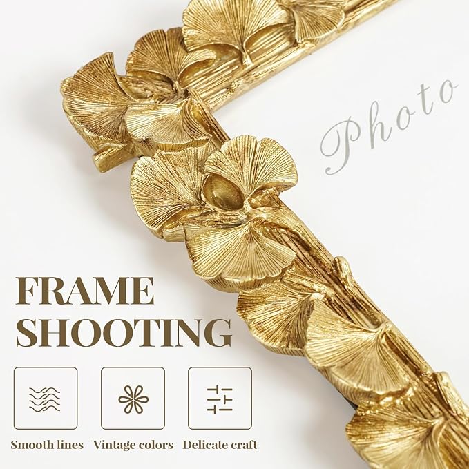 Cuspin 5x7 Picture Frame Gold Picture Frames, Ornate Vintage Ginkgo Leaf - Image 3