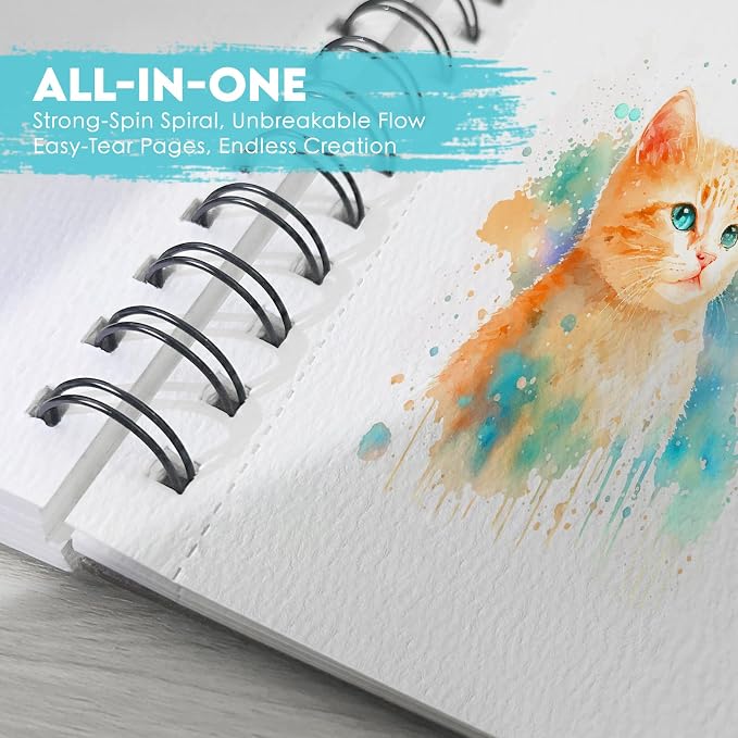 KOVIEDE 100% Cotton Watercolor Paper Pad 30 Sheets, Cold Press 140lb/300gsm - Image 4