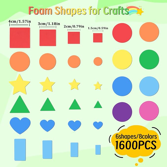 1600Pcs Foam Stickers, 8 Colors Foam Shape Stickers - Image 2