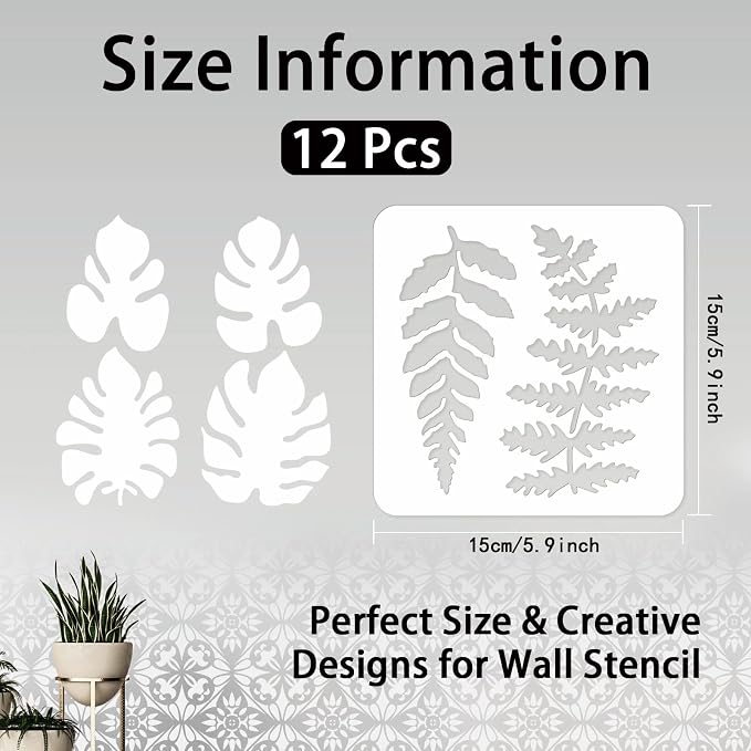 INFUNLY 12PCS Leaf Wall Stencils Reusable Plant Pattern Stencils Painting - Image 2