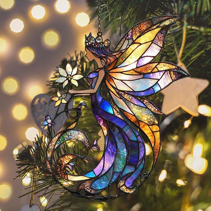 Flowers Fairy Acrylic Suncatcher Stained Glass Effect Window Car Hanging - Image 6