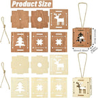 6 pcs 2 Styles Christmas Splicing Theme Undyed Wooden Cutout Charms Square - Image 2
