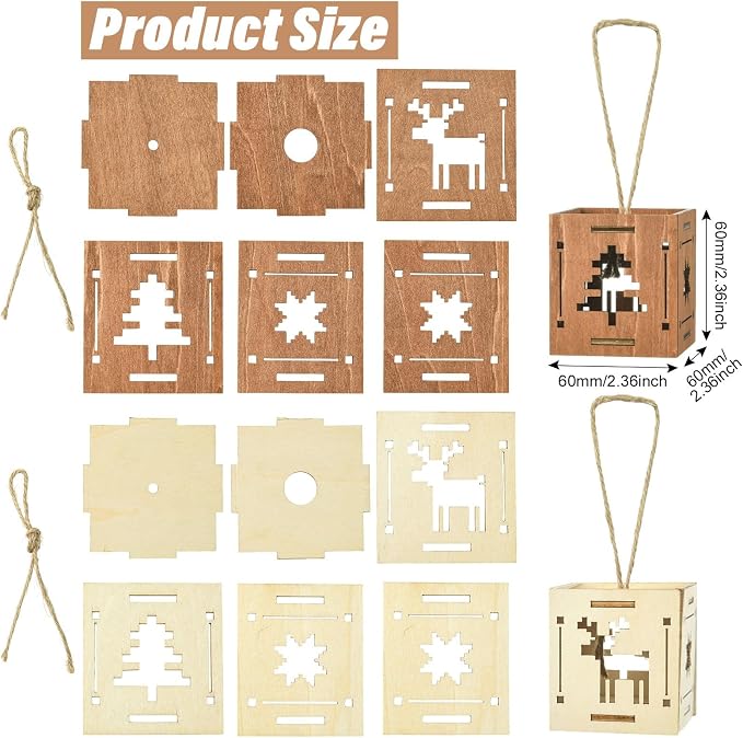 6 pcs 2 Styles Christmas Splicing Theme Undyed Wooden Cutout Charms Square - Image 2