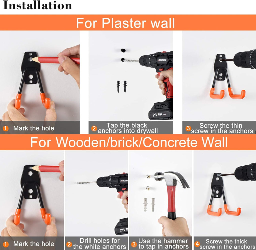 AOBEN Garage Hooks Heavy Duty, Steel Garage Storage Hooks, Utility Tool Hangers and Broom and Mop Holder Wall Mounted for Organizing Cleaning Tools, Mops, Garden Tools (S, 10 Pack)