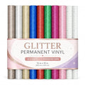 Glitter Permanent Vinyl, 8 Pack 12" x 10" Sparkle Glitter Adhesive Vinyl Sheets by EEH