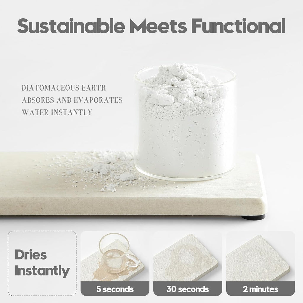 2PCS Bathroom Sink Vanity Trays, Water Absorbing Diatomite Stone Drying Soap Dish Dispenser for Kitchen Counter, Sponge Holder Mat Rack Faucet Splash Guard Caddy Organizer, Beige, 9"x3.5"