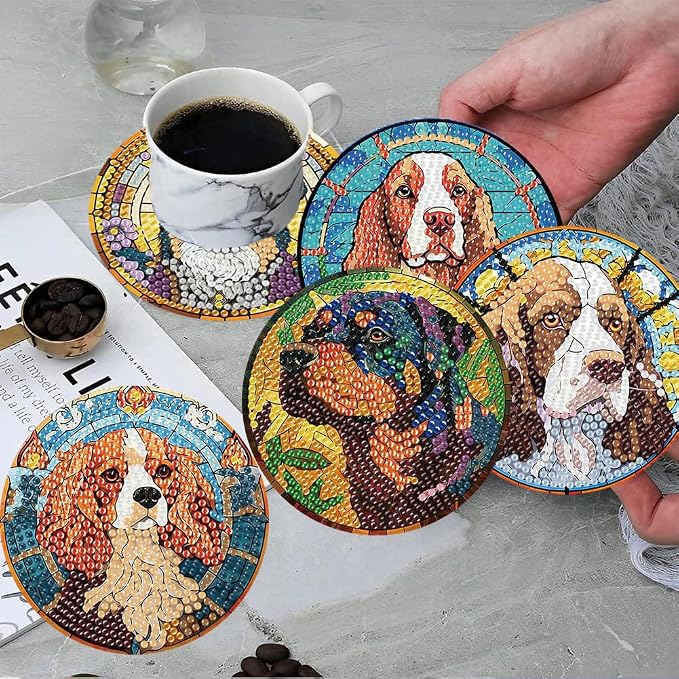 ijbnhd 8 PCS Dog Diamond Art Coasters Kit Diamond Painting Coasters | Dog - Image 4