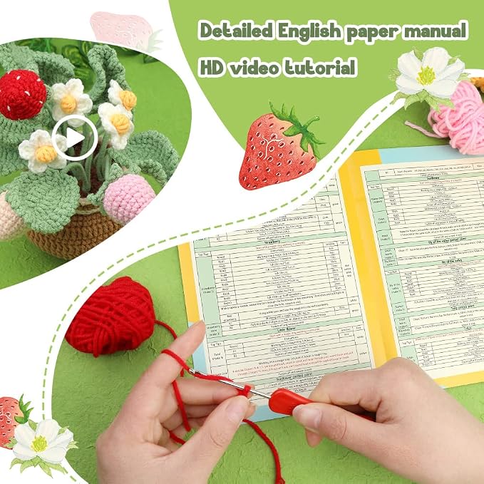 kgxulr Crochet Kit for Beginners, Strawberry Crochet Kit Beginner Crochet - Image 3