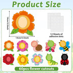 60pcs Summer Flower Theme Cutouts Flowers Bulletin Board Decorations Colorful - Image 2