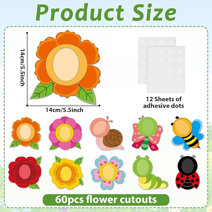 60pcs Summer Flower Theme Cutouts Flowers Bulletin Board Decorations Colorful - Image 2