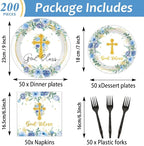 200pcs God Bless Plates Napkins Baptism Paper Tableware Set First Holy - Image 2
