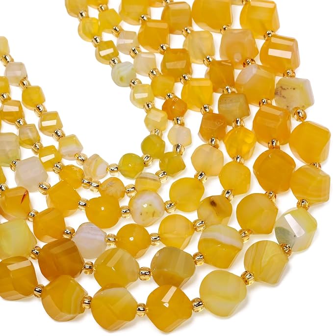 34pcs Natural Yellow Striped Agate Stone Beads by Yochus